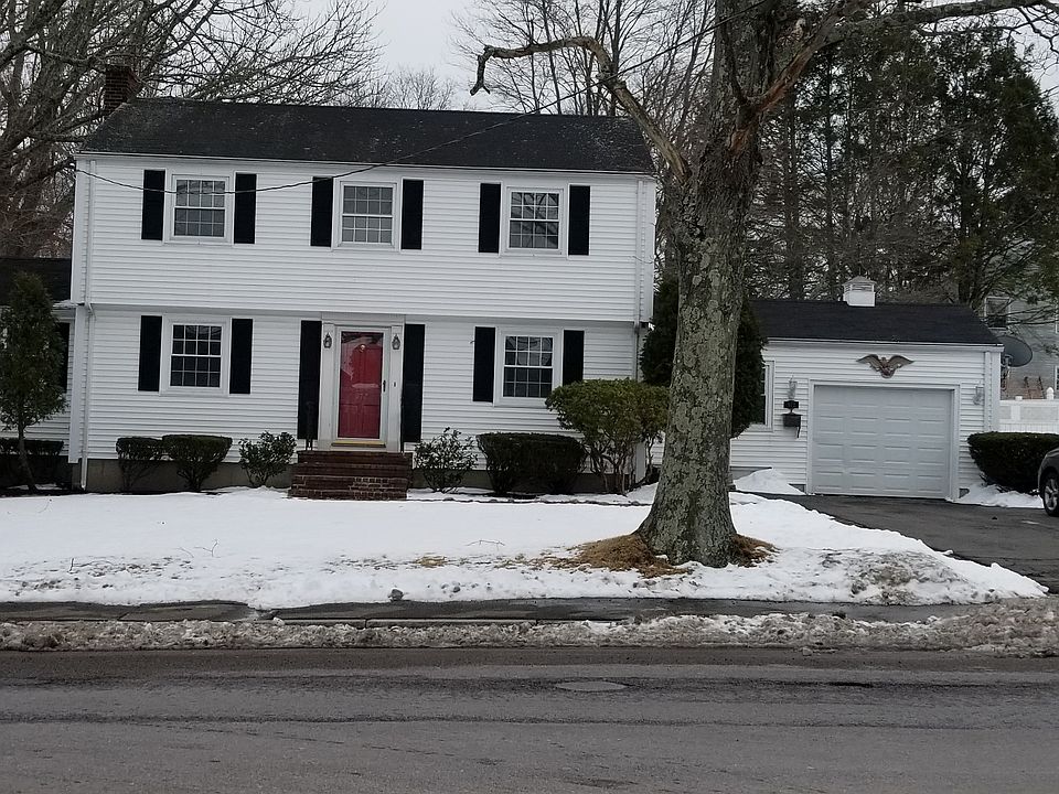 Front view, attached garage