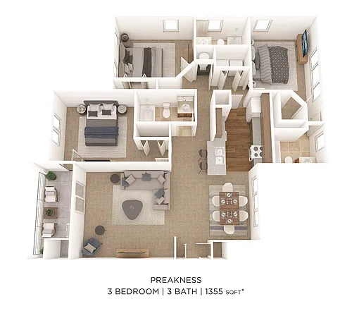 Floor plan Three Bedroom 3 Bath