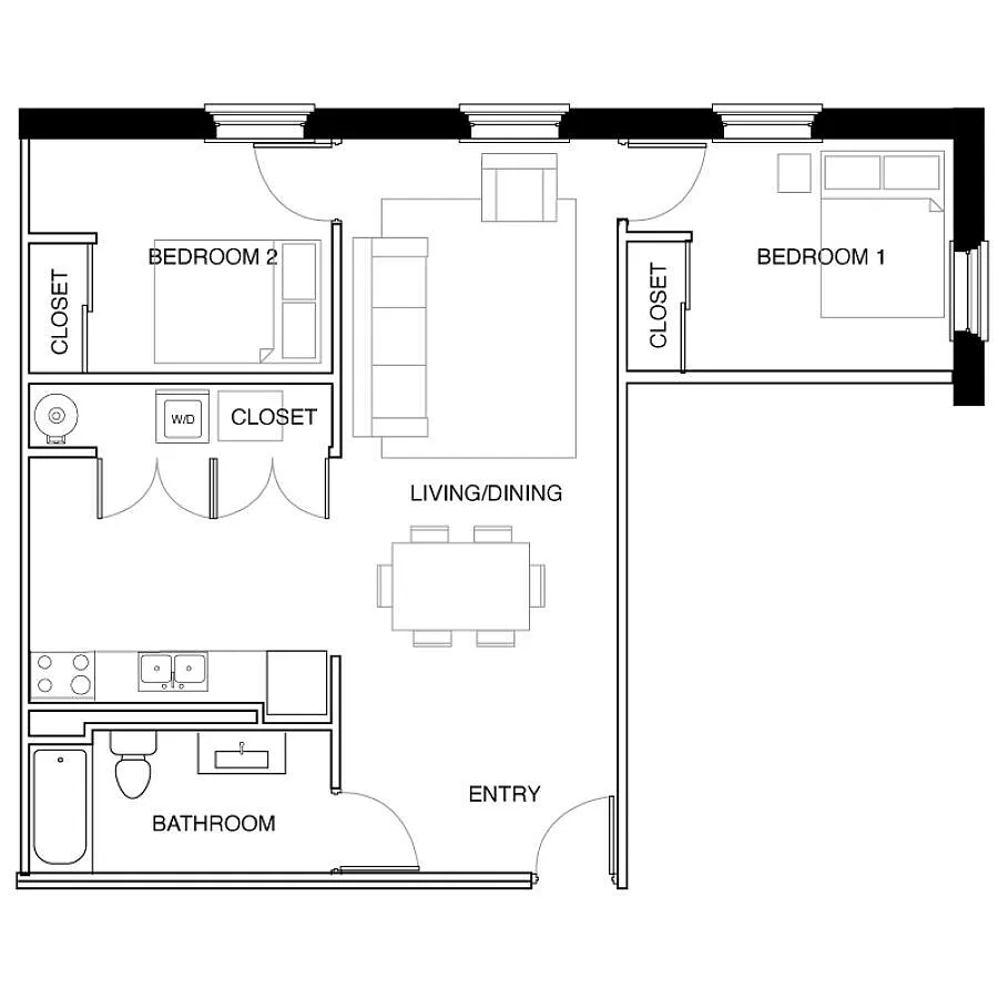 Floor plan 2 Bedroom-D1