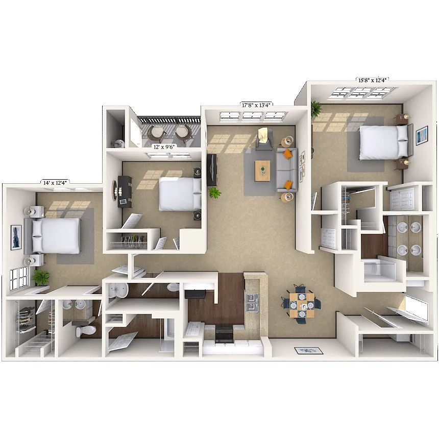 Floor plan Traditional 3x2.5 1552-1750 SF