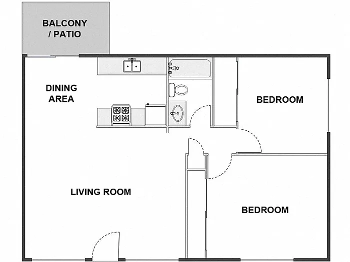 Floor plan 2 Bed / 1 Bath: Type A