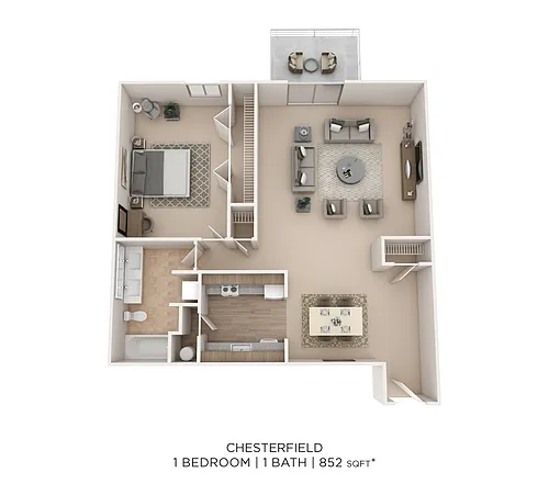 Floor plan Chesterfield 1Bed 1Bath 852sqft