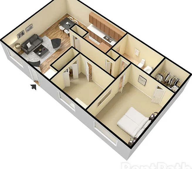 2 bedroom floor plan 3D 2 bedroom floor plan 3D