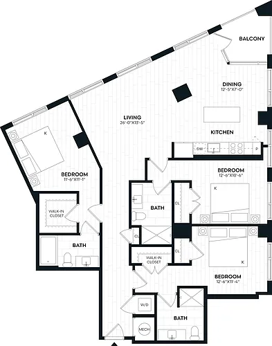 Floor plan 3 Bed/3 Bath-3K1