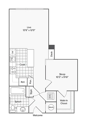 Floor plan Studio with Den - C