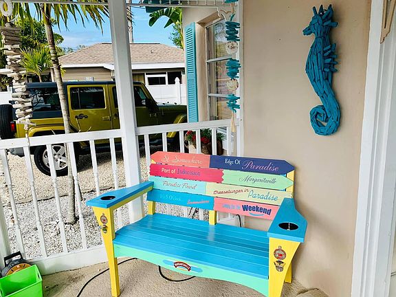 Patio bench for morning coffee.