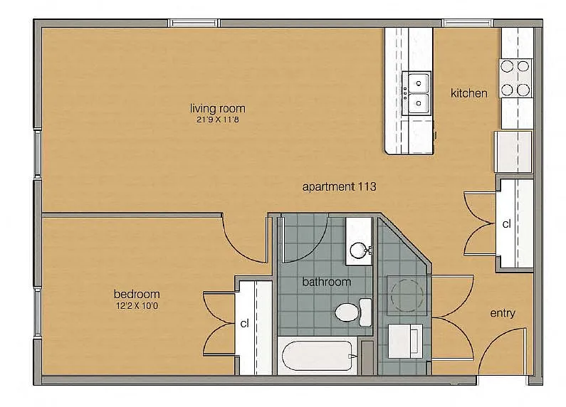 Floor plan 1 Bedroom 1 Bath 113