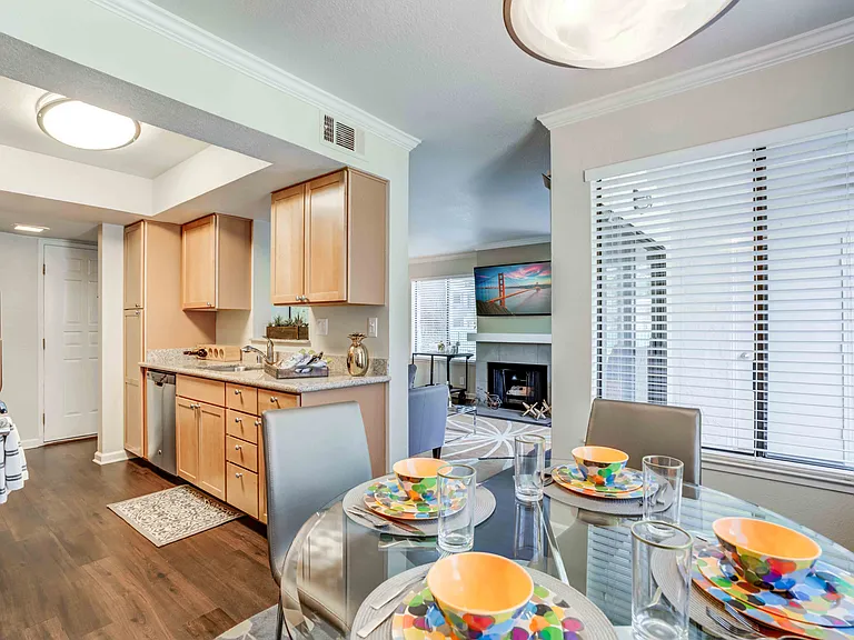Spacious kitchen and dining room area
