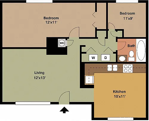 Floor plan 2 Bedroom 1 Bath Small
