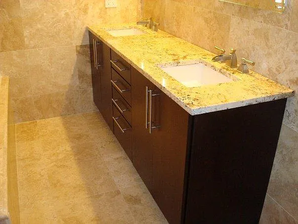 Travertine tile master bath