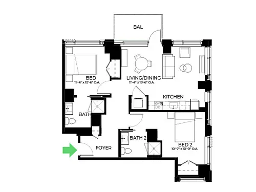Floor plan B29 | 2 Bed | 2 Bath