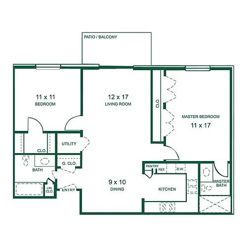 Floor plan 2Bd/2Ba U