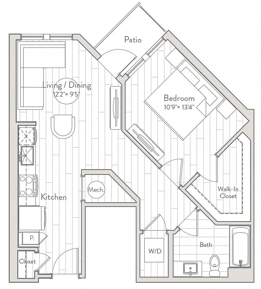 Floor plan 1 Bed/1 Bath-A8p