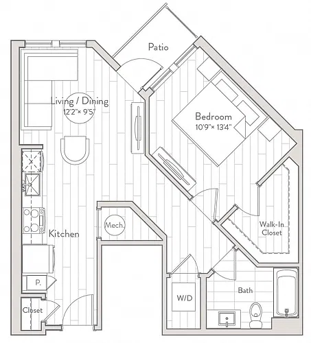 Floor plan 1 Bed/1 Bath-A8p