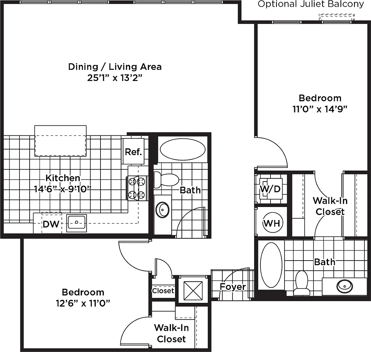Floor plan 2 Bedroom 2 Bath - B18