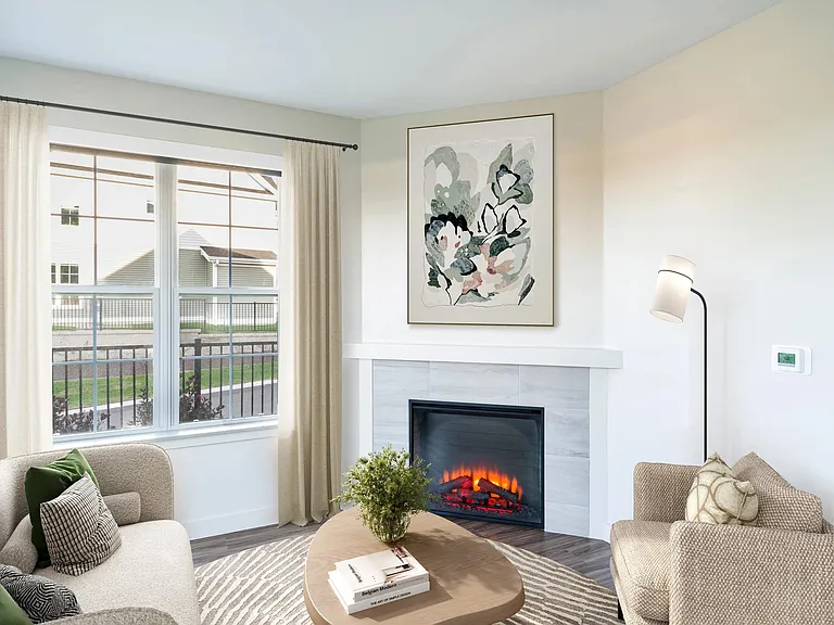 Select apartment homes at Modera South Shore include a fireplace feature_perfect for cozy New England evenings.
