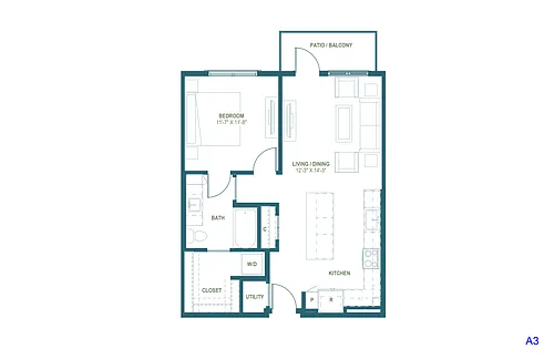 Floor plan A3 | 1 Bed | 1 Bath