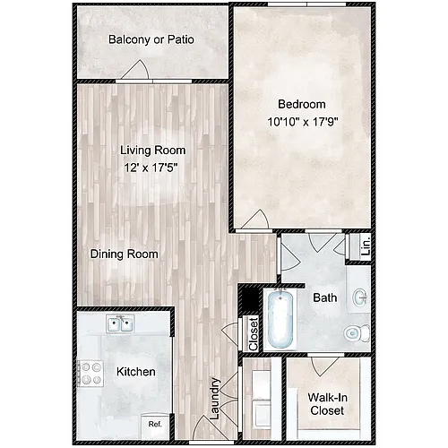 Floor plan 1x1 - 749 sqft