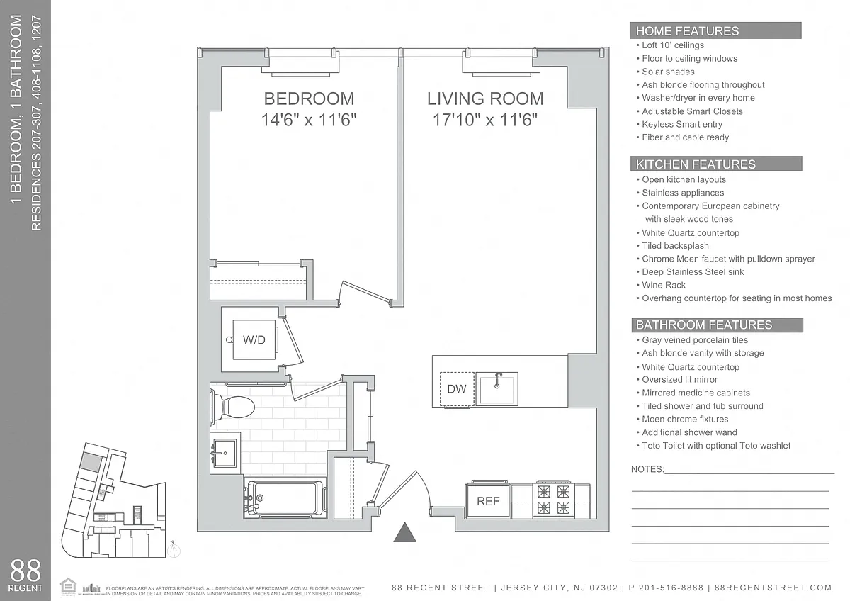 Floor plan 88 Regent-1Bed A8