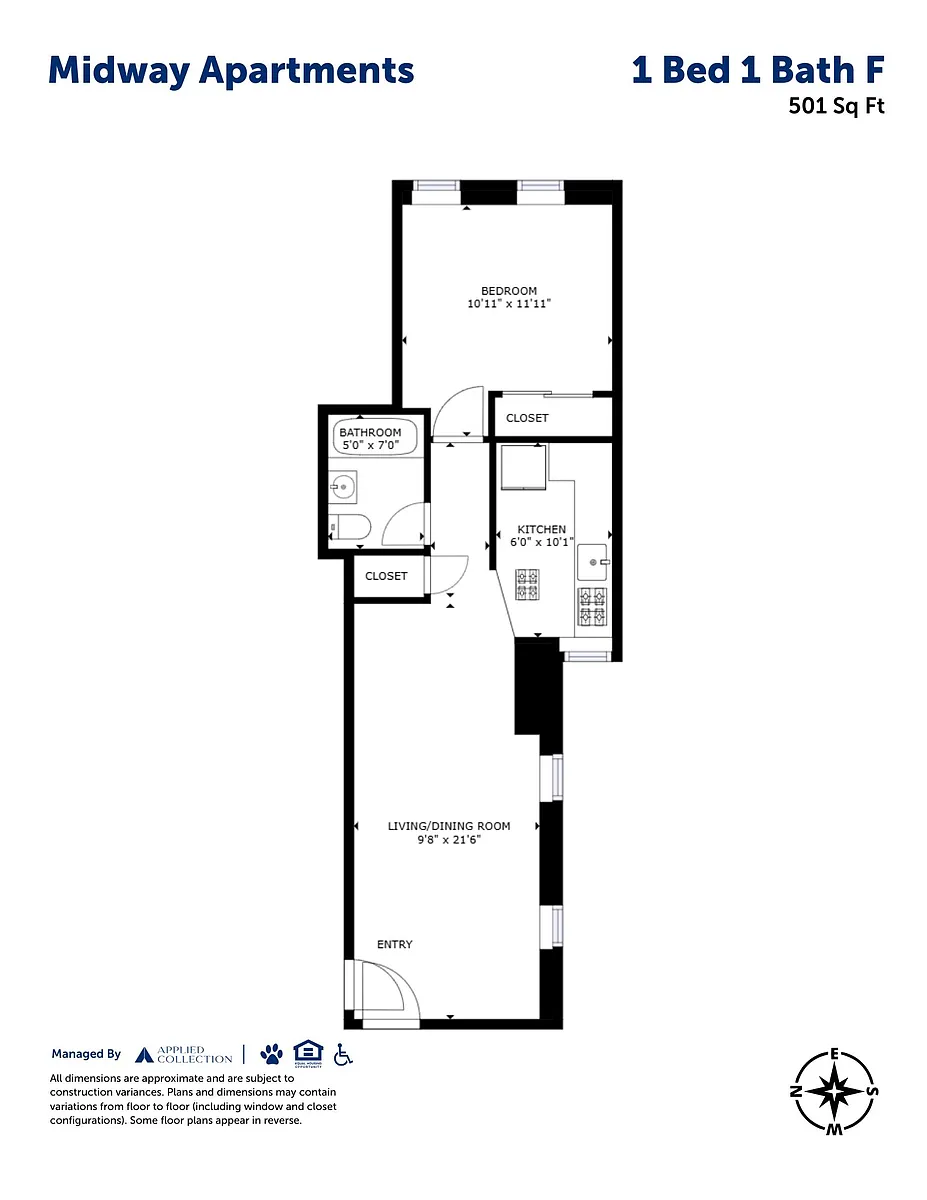 Floor plan 1 Bed 1 Bath F