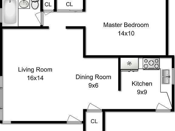 Spacious 1 Bedroom Floorplan