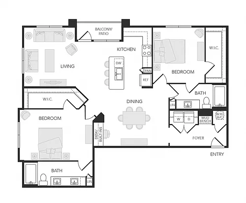 Floor plan 2BR 2BA (1458 SF)