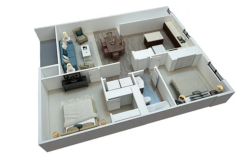 Floor plan Flat Style 2 Bedoom 1 Bathroom Lower Level