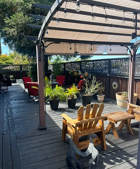 Longer angle of the deck with a covering.