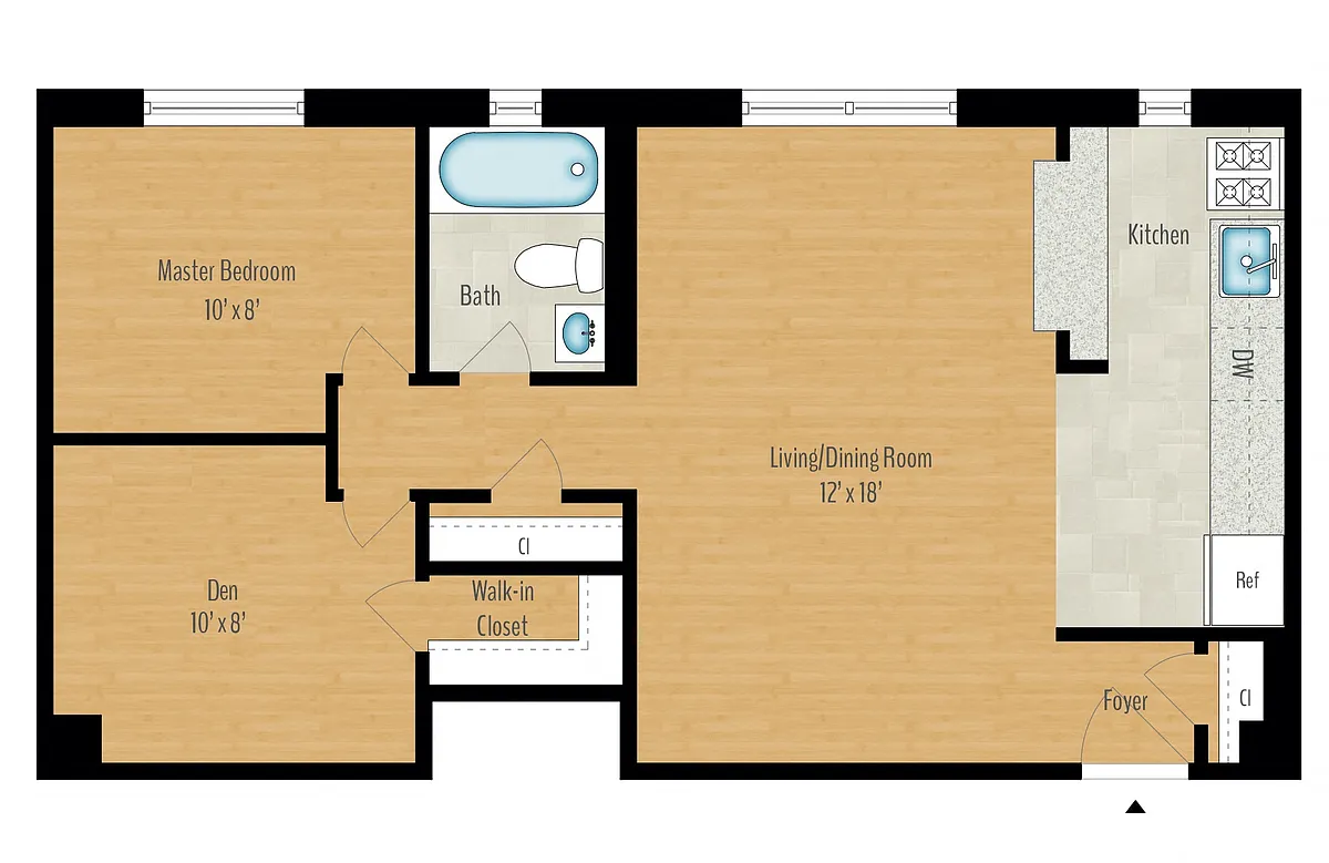 Floor plan 1 Bedroom + Den