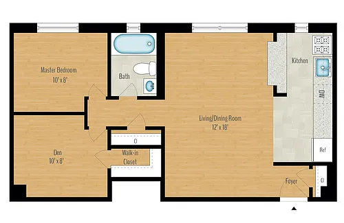 Floor plan 1 Bedroom + Den