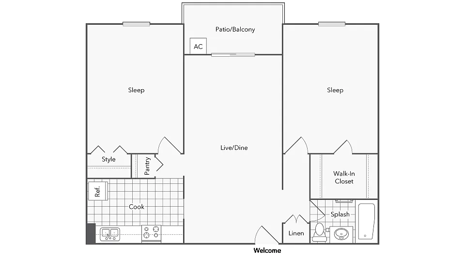 Floor plan 2BR x 1BA - Highland - Columbus