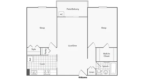 Floor plan 2BR x 1BA - Highland - Columbus