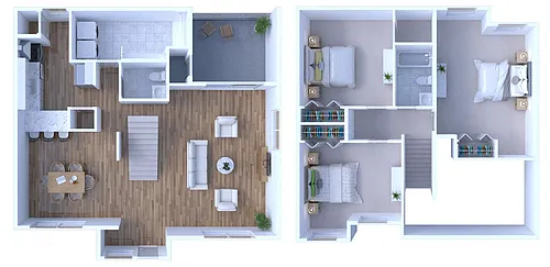 Floor plan 3 BR - 1.5 BTH Townhome