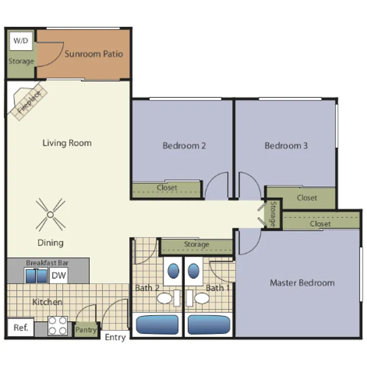 Floor plan 3 Bedrooms 2 Baths 32A