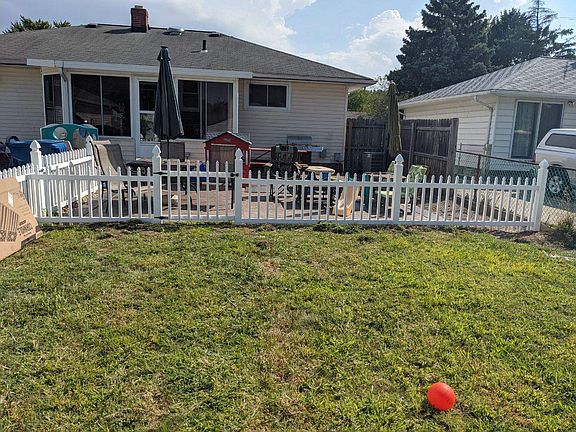 Fenced in stamped patio