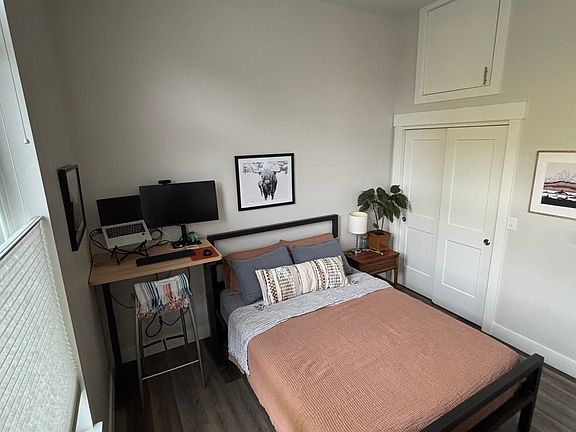 Bedroom area. Queen size bed shown (furnishings not included).