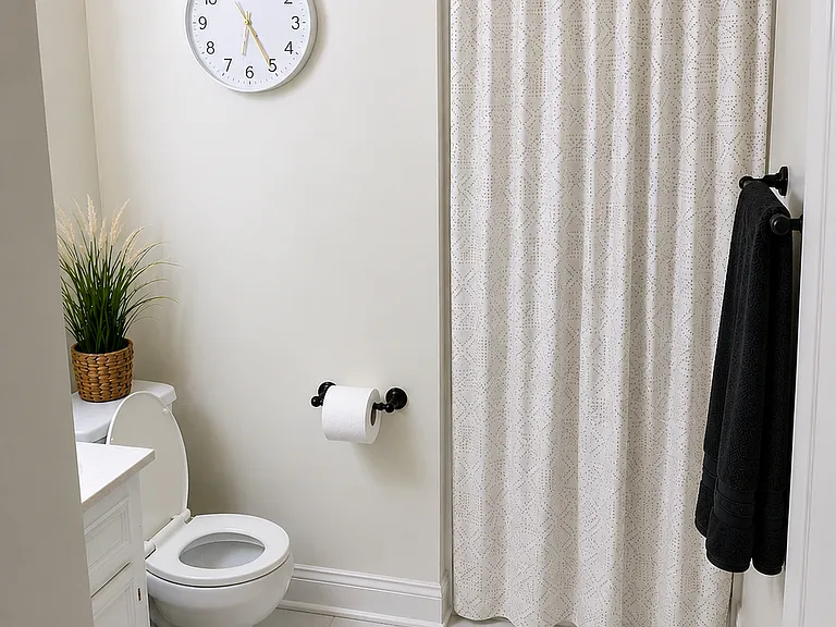 Secondary bathroom with adjustable setting showerhead
