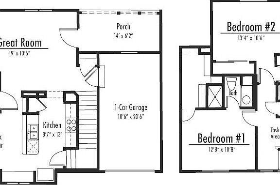 The unfinished basement is bleow the great room, bath nook & Kitchen. (not the porch and garage)