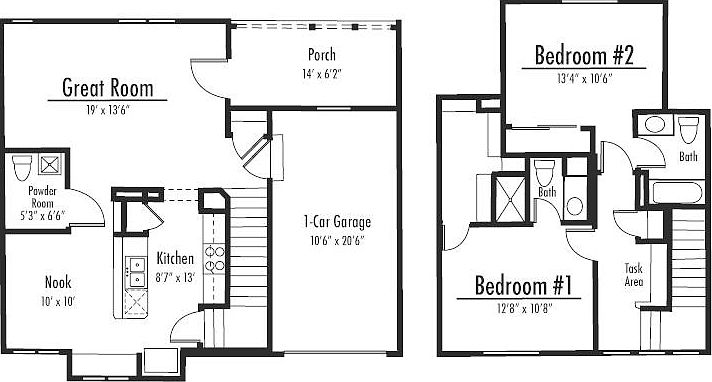The unfinished basement is bleow the great room, bath nook & Kitchen. (not the porch and garage)