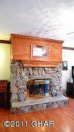 Stone wood burning fireplace