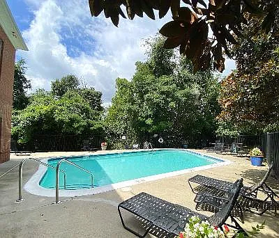 Tranquility at the swimming pool bordering Rivanna river.