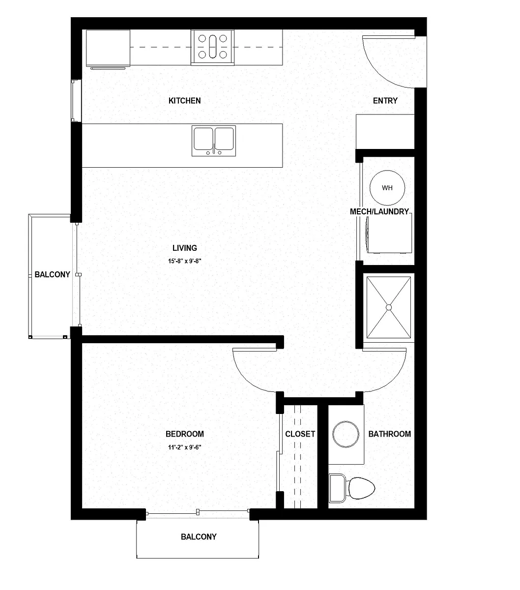 Floor plan Type E: 1 Bed 1 Bath