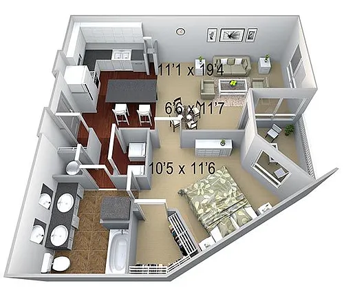 Floor plan A5 1 Bed/1 Bath