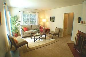 Spacious living room with fireplace