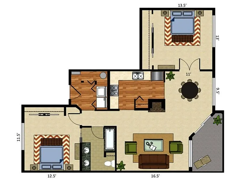 Floor plan 2 Bed 1 Bath