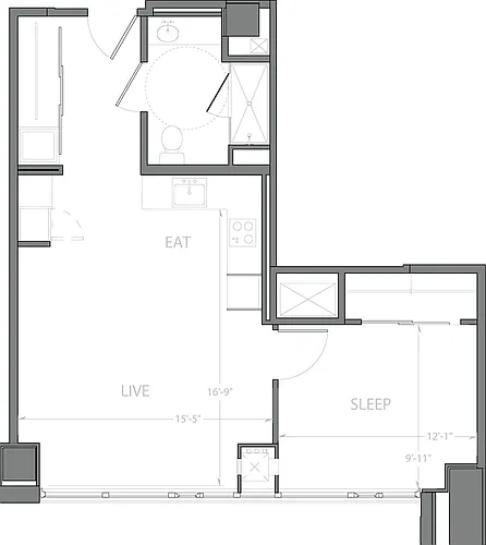 Floor plan 1 Bedroom C with Terrace