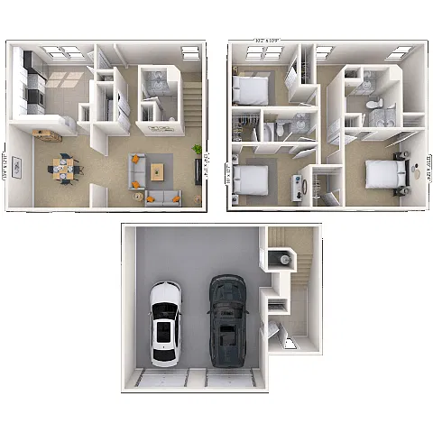 Floor plan Townhome 2x2.5 1501 SF