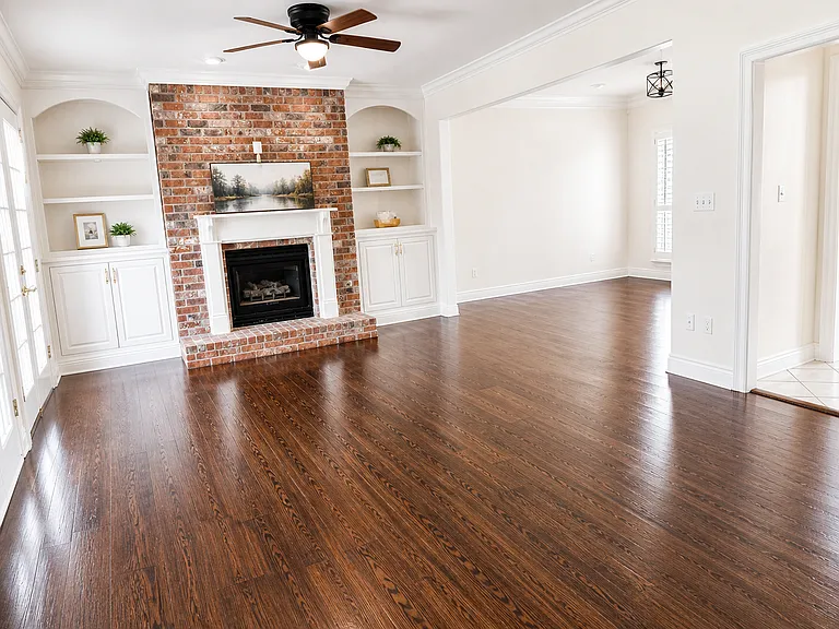 Living room with gas fireplace plus formal dining or sitting area/office.