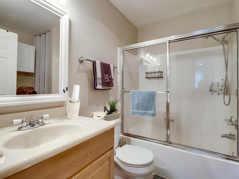 Each bathroom is fully stocked with soap, shampoo, plush towels, & hair dryer