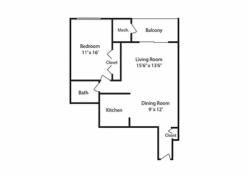 Floor plan 1 Bedroom 1 Bath Floor Plan
